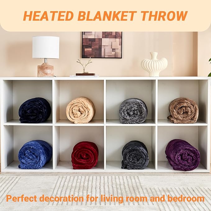 Heated Blanket Electric Full, Soft Flannel Heating Blanket with 8 Hours Auto Off 10 Fast Heating Levels Machine Washable Sherpa Heated Blanket with Overheating Protection