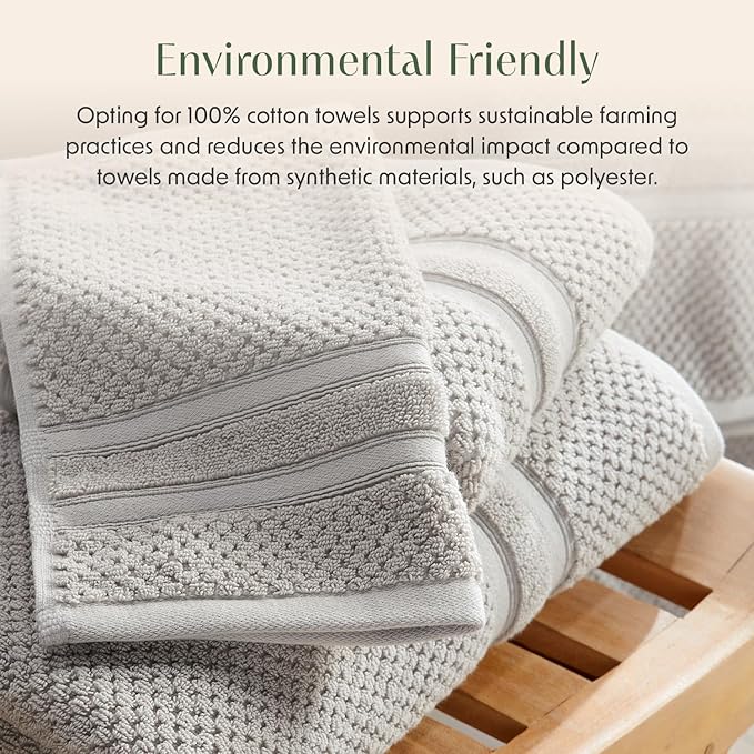 Springtree Home Grey Bath Towels Set of 6 | Popcorn Textured | 100% Combed Cotton | Absorbent Quick-Dry Gray Towels for Bathroom | Oeko-TEX® Standard 100 Cotton | Poli Collection - High Rise Grey