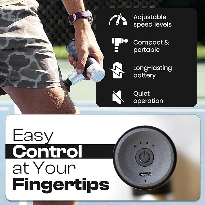 The Therapeutic Mini Massage Pistol with Portable Carrying Case, 4 Massage Speeds, 6 Colors | Fast USB Type C Charging | Massage Tool for Pain Relief | Stylish and Powerful Massage Gun