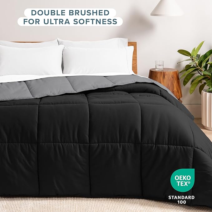Bare Home King/California King Comforter - Reversible Colors - Goose Down Alternative - Ultra-Soft - Premium 1800 Series - All Season Warmth - Bedding Comforter (King/Cal King, Black/Grey)