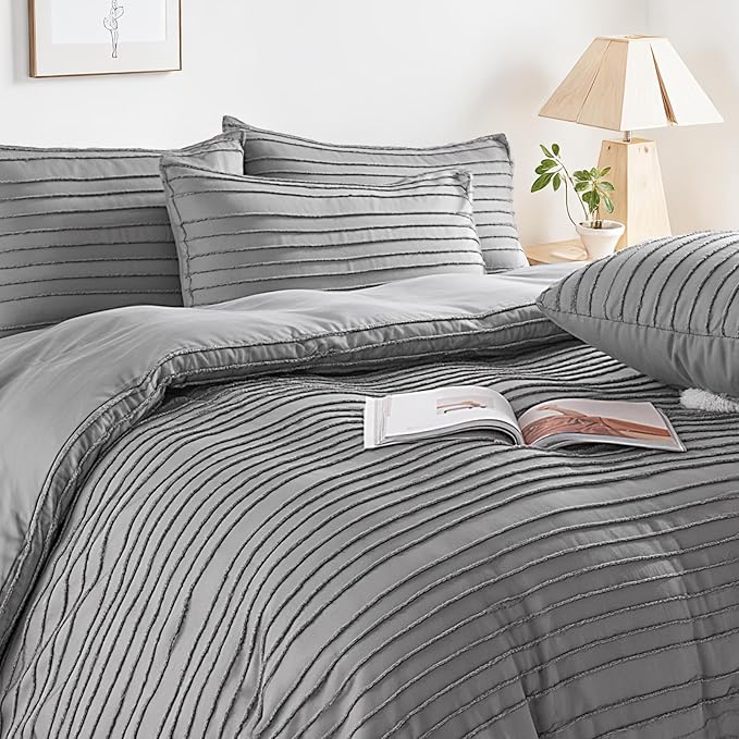 NEXHOME PRO Twin Duvet Cover, Grey 2 Pieces Boho Tufted Twin Size Duvet Cover Set, Soft and Lightweight Microfiber Comforter Cover Set for All Season (Grey Twin, 66 x 90)-No Comforter