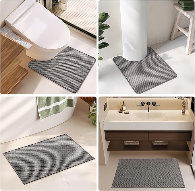 Bathroom Rugs Non Slip Washable, Super Absorbent Thin Bath Mat Quick Dry Low Pile Bathroom Rug, Dark Grey 24"x47"