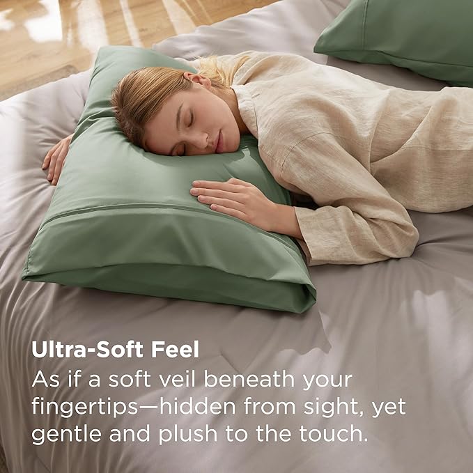 Bedsure King Size Pillow Cases Set of 2 - Sage Green Brushed Microfiber Pillowcases 2 Pack, Super Soft Pillow Case Cover with Envelope Closure, Wrinkle, Fade and Stain Resistant, 20x36 Inches