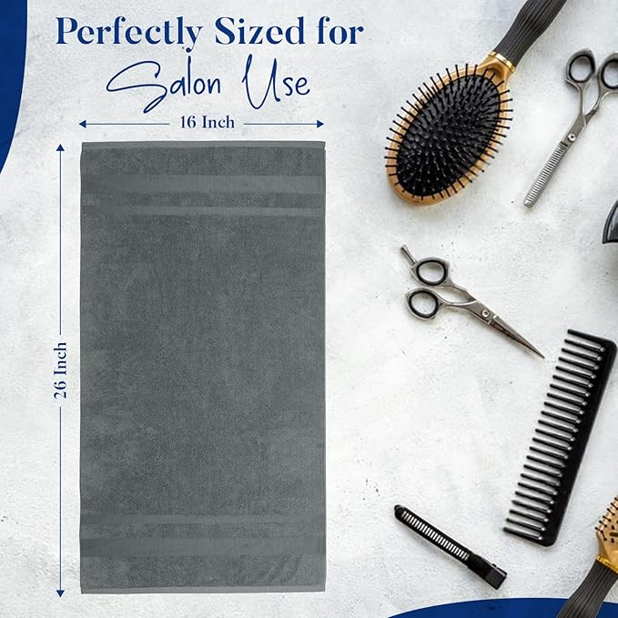 DAN RIVER 100% Cotton Salon Towels Set – 16x26 inches, Pack of 24, Highly Absorbent and Quick-Dry Towels for Hand, Salon, Spa, Beauty, Gyms and Home Hair Care, Grey