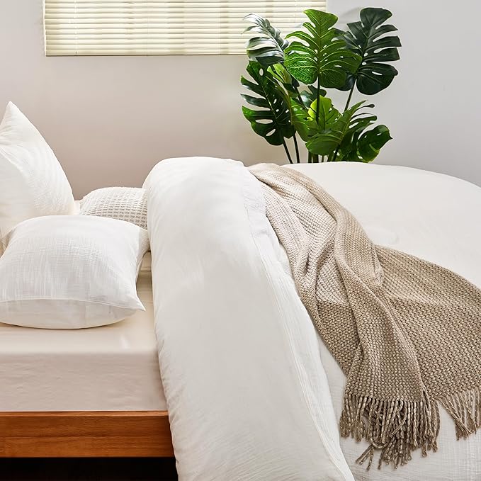 White Duvet Cover King, 100% Sandwashed Cotton Soft King Size Duvet Cover Set 3 Pieces with Zipper Clousre & Corner Buttons (White, King 104 x 90)