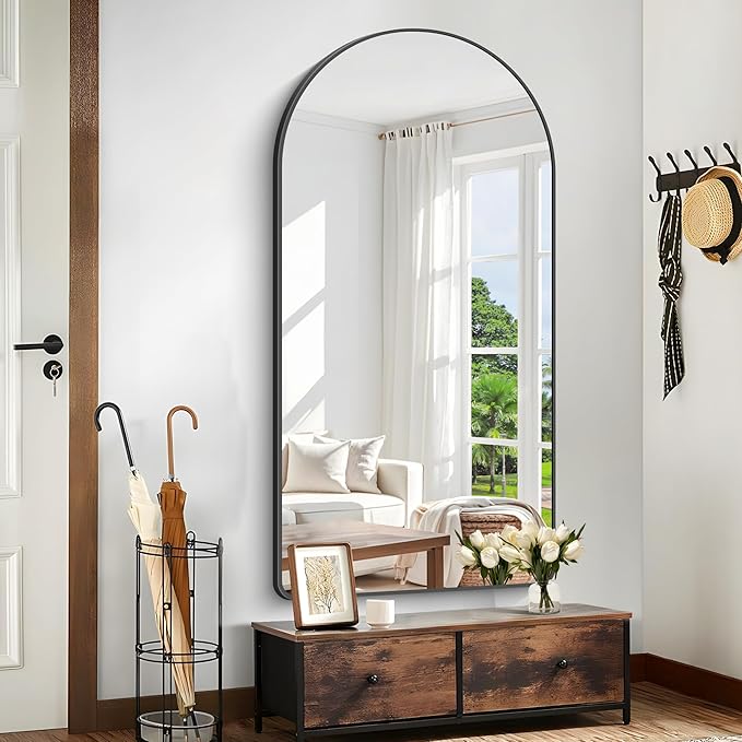 Arched Bathroom Mirror, 60"x30" Black Arched Mirror for Bathroom, Wall Mounted Mirror, Black Vanity Wall Mirror w/Metal Frame for Bedroom, Entryway, Living Room, Vertically Hanging