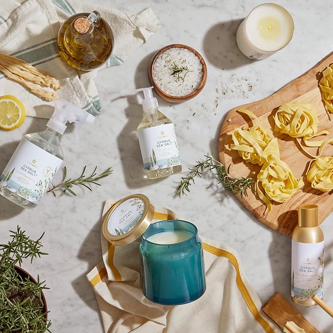 Thymes Scented Candles for a Fresh Home Fragrance - Matte White Candles - Notes of Moroccan Rosemary, Sage, Amalfi Lemon, Sea Salt Accord, Fresh Jasmine, & Sandalwood (Cyprus Sea Salt, 8 oz)