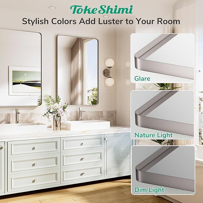 TokeShimi 72x36 Brushed Nickel Bathroom Mirror,Tempered Glass,Bathroom Wall Mirror with Seamless Aluminum Frame,Modern Bathroom Vanity Mirror Shatterproof(Horizontal/Vertical)