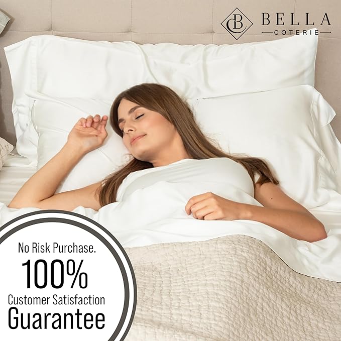 Bella Coterie Luxury Bamboo Viscose Cal King Size Sheet Set | 100% Organically Grown | Ultra Soft | Cooling for Hot Sleepers | 18" Deep Pocket [Ivory]