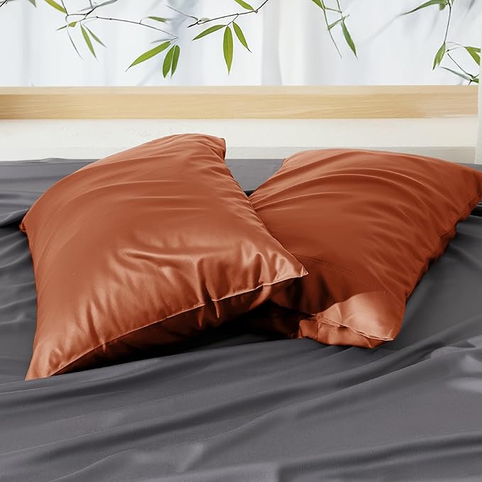 Bedsure Pillow Cases Standard Size, Cooling Pillow Cases, Rayon Derived from Bamboo Burnt Orange Pillowcases Standard Set of 2, Breathable & Soft Pillow Covers with Envelope Closure, 20x26 Inches