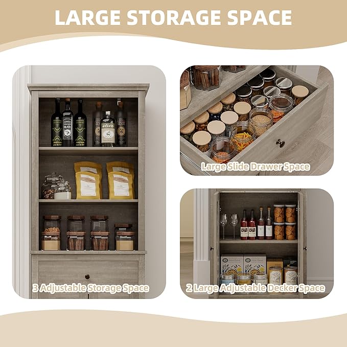 Farmhouse Bathroom Storage Cabinet,Tall Bathroom Shelf with Customizable Shelves,Adjustable Bookshelf Organizer for Living Room, Grey