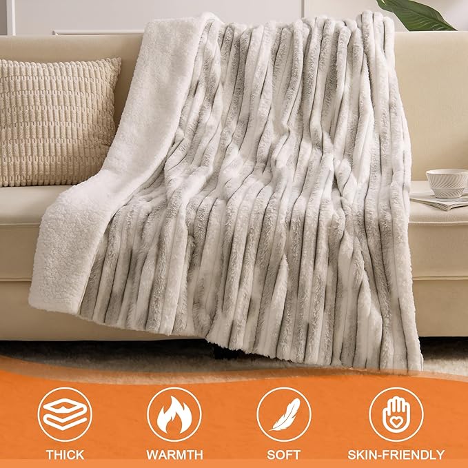 Heated Blanket Full - 72"x84" Fast Heating Bed Electric Blankets with 6 Heating Levels & 10 Hours Auto Off, Soft Ribbed Faux Fur Sherpa, Over-Heated Protection ETL, Light Gray