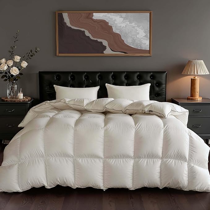 Goose Down Fiber Comforter King Size, 100% Cotton Luxurious Hotel Duvet Insert for All Season, Fluffy and Cozy with 8 Corner Tabs Medium Warmth 106 x 90 Inch White