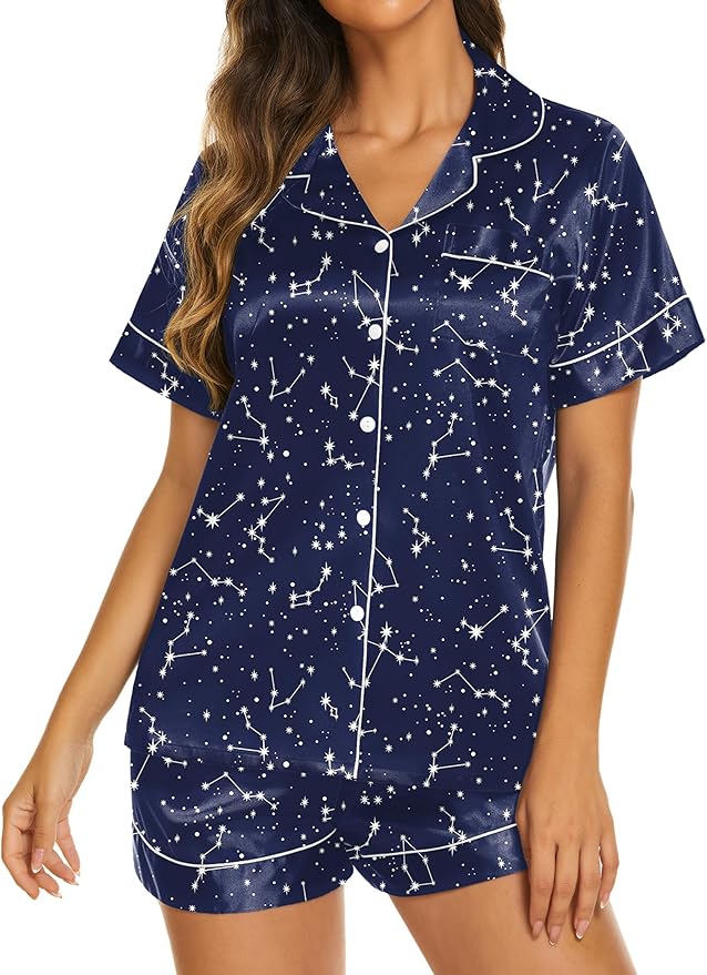 Ekouaer Pajamas for Women Set Silk Satin Pjs Shorts Sleepwear 2 Piece Loungewear S-XXL