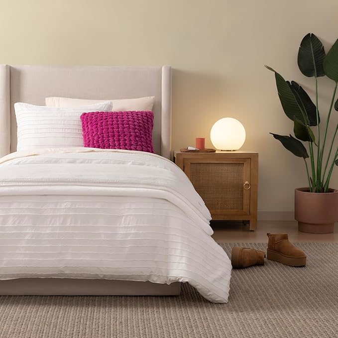 UGG Plush Twin Blanket, Soft Cozy Fleece Blanket for Bed, Luxury Fluffy Oversized Throw for Couch, Washable Hypoallergenic Cute Room Decor, 66" x 90", White Snow (Whitecap)