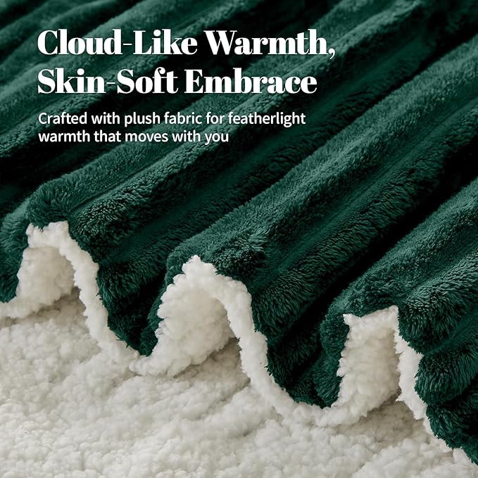 Electric Heated Throw Blanket - 50"x60" Fast Heating Bed Blankets with 6 Heating Levels & 4 Hours Auto Off, Soft Ribbed Flannel Sherpa, Over-Heated Protection ETL, Dark Green