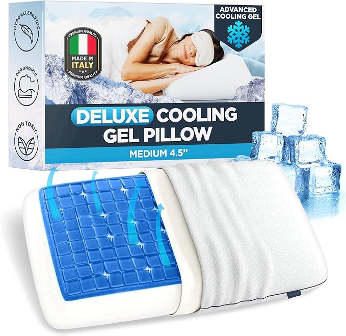 Technogel Deluxe Cooling Gel Pillow - Patented Cooling Technology, Odorless Memory Foam – Breatable Ergonomic Support for Side & Back Sleepers with Washable Cover, 4.5" (Medium)