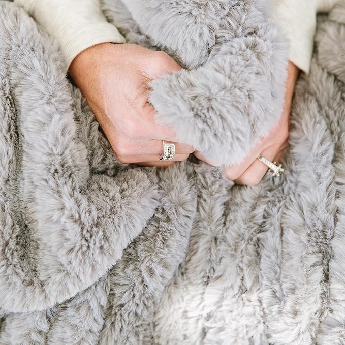 Minky Designs Ash Gray Minky Blanket – Ultra Soft Faux Fur Throw Blanket for Couch, Bed & Home – Fluffy, Warm & Luxurious – Chic Collection (Medium, 50x60)