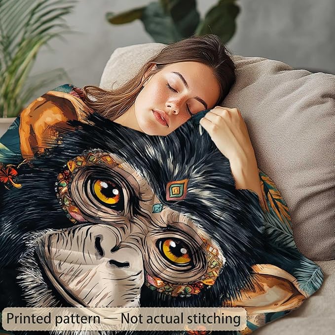 Tropical Monkey Leaves Throw Blanket | Modern Jungle Animal Decor | Lightweight and Cozy Fleece | Holiday and Birthday Gift Idea for Men and Women | 40x50 Inches