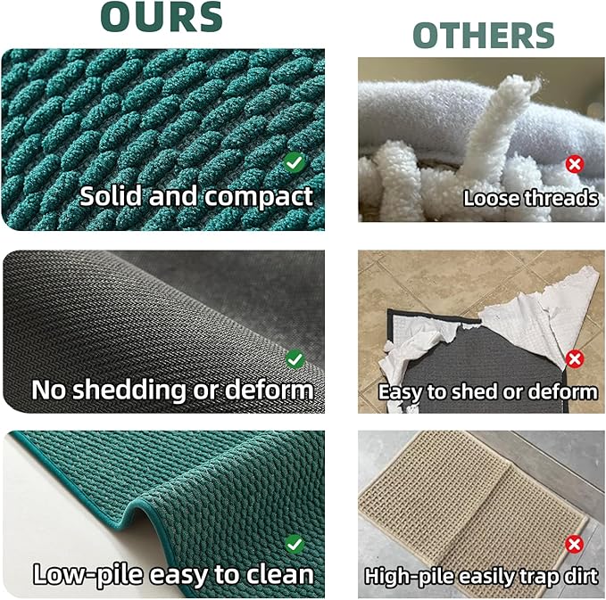 Bathroom Runner Rugs, Long Bath Mat Runner Washable Thin Quick Dry Low Pile Bathroom Runner Rugs Non Slip, Dark Green 16"x60"