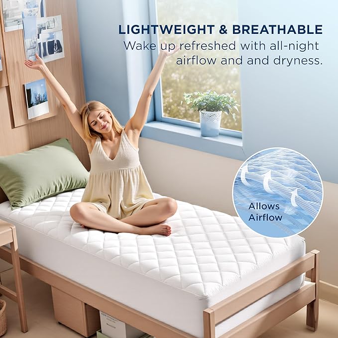 Bedsure Twin XL Mattress Pad, Waterproof Soft Mattress Protector for College Dorm Room Essentials, Extra Long Twin Bed Cover with Deep Pocket up to 22 Inches, Noiseless Bed Pad for Bedroom - White
