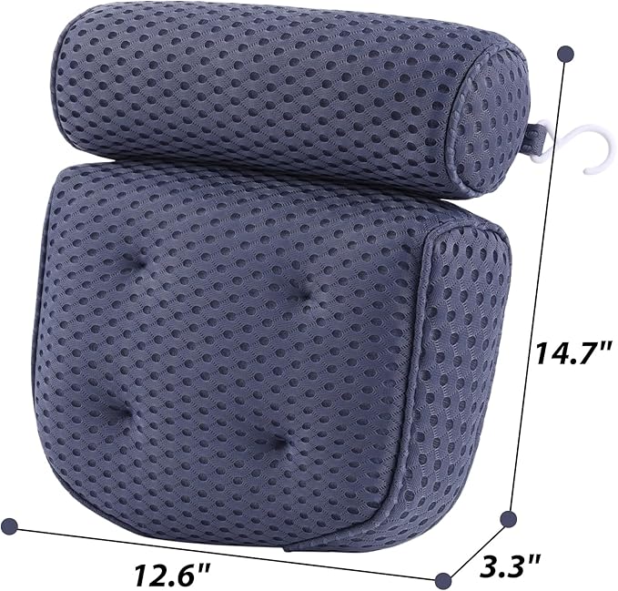 AEROiVi Luxury Bath Pillows for Tub，Bath Pillow Bathtub Pillows for Head and Neck Support Bath Cushion Made from Soft Spacer Mesh Material with Suction Cups (Dark Blue)