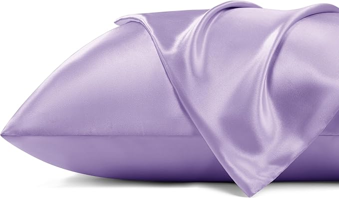 Bedsure Satin Pillowcase with Zipper, Similar to Silk Pillow Cases 2 Pack, Silky & Soft Satin Pillow Cases Standard Size for Hair and Skin, Lavender Pillow Covers, Gifts for Women Men, 20x26 Inches