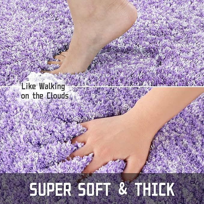 Yimobra Bathroom Rugs Non Slip Washable, Ultra Soft and Water Absorbent Bath Mats, Plush Fluffy Shower Mat Outside, Microfiber Thick Matts for Bathroom Floor/Sink, 24x17, Purple and White