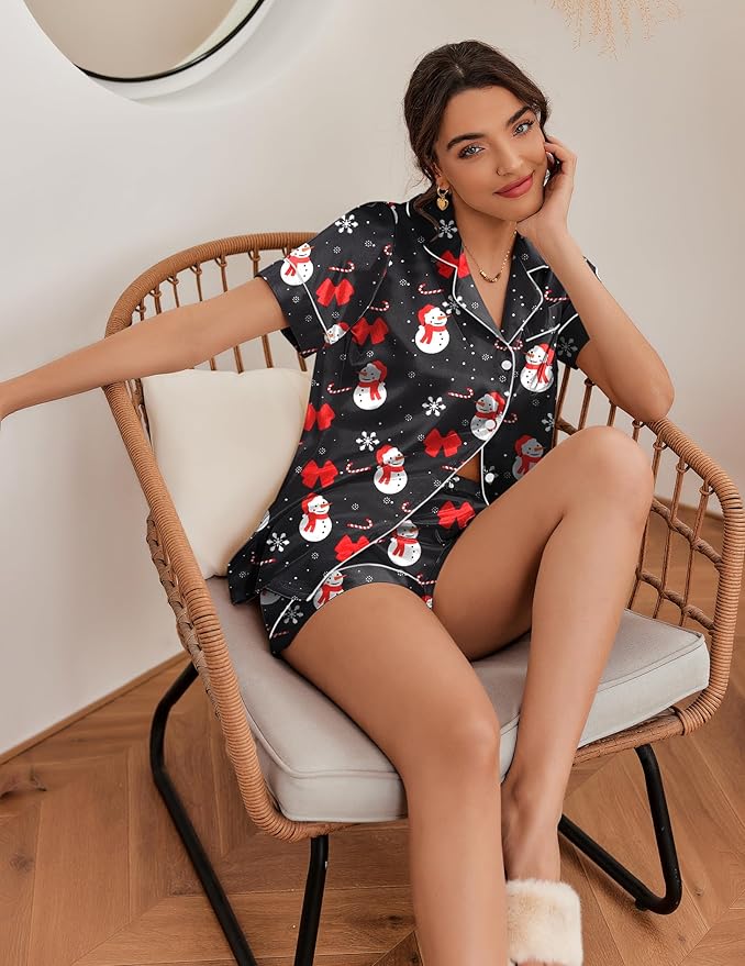 Ekouaer Pajamas for Women Set Silk Satin Pjs Shorts Sleepwear 2 Piece Loungewear S-XXL