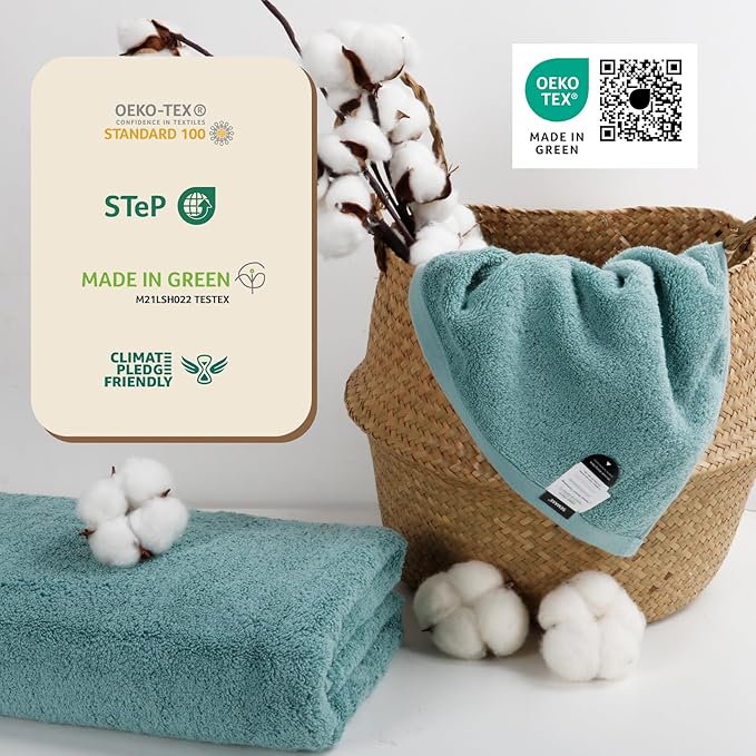 SEMAXE 4-Pack Luxury Bath Towels for Bathroom, 100% Cotton, Soft, Absorbent, and Quick-Drying, 55"x27", Blue, Perfect for Hotels, Gyms, and Spas