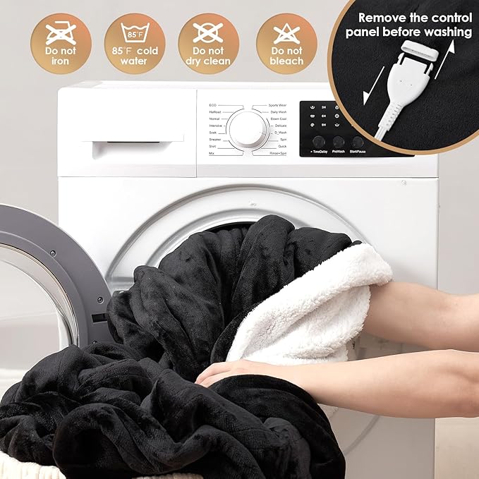 EHEYCIGA Heated Blanket Electric Blanket Full Size - Heating Blanket with 5 Heating Levels & 10 Hours Auto Off, Soft Cozy Sherpa Washable Blanket with Fast Heating, 72 x 84 Inches, Black
