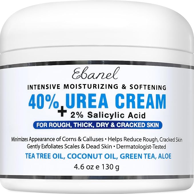 Ebanel Urea Cream 40% plus Salicylic Acid 2%, Foot Cream for Dry Cracked Heels Feet Knees Elbows Hands, Foot Dead Skin Cuticle Callus Remover Toenail Softener, Keratolytic Skin Barrier Repair