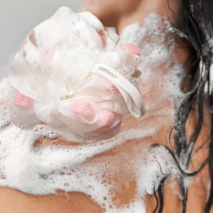 EcoTools Lathering EcoPouf, Loofah Infused with Mini Sponges, Provides Rich Lather, Recycled Netting, Gentle Exfoliation in Bath Or Shower, Pouf Removes Dead Skin, Cruelty-Free, 1 Count