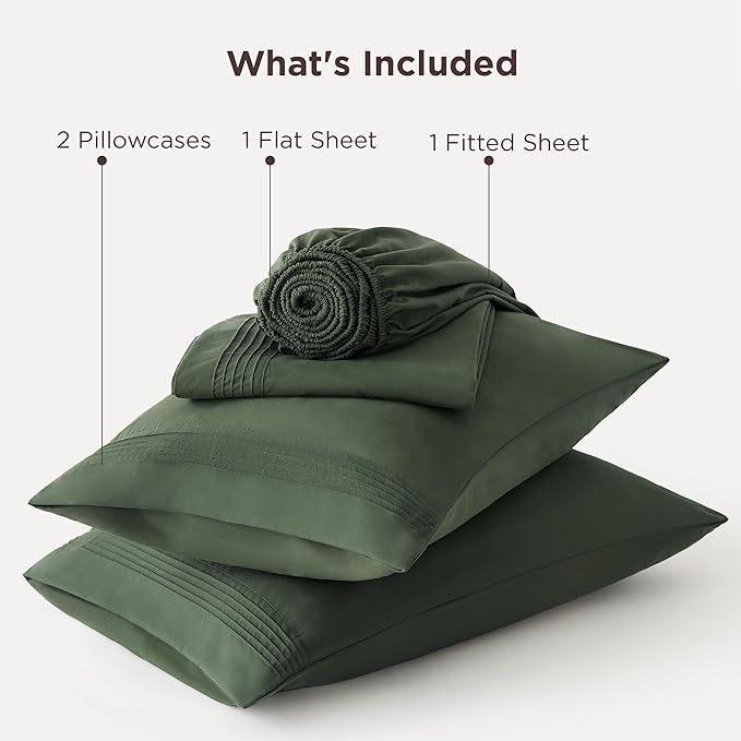 Bedsure Deep Pocket Queen Sheets Set - Fits Mattresses Up to 21 Inches Thick - 4 Piece GentleSoft Bed Sheets, Moisture Wicking, Soft & Cooling Bedsheet & Pillowcases, Easy & Secure Fit, Olive Green