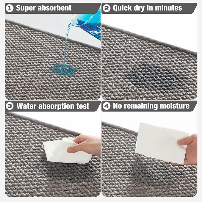 Bathroom Rugs Non Slip Washable, Super Absorbent Thin Bath Mat Quick Dry Low Pile Bathroom Rug, Light Grey 24"x36"