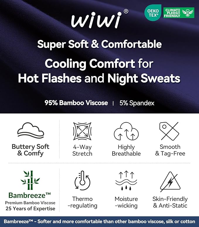 WiWi Women's Robe Long Sleeve Bathrobe with Pockets Soft Kimono Spa Lightweight Robes Bamboo Viscose Loungewear S-XXL