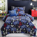 Full Size Comforter Set for Boys-4 Pieces Gamer Glow in The Dark Full Bedding Sets for Kids, 1 Comforter, 2 Shams and 1 Decor Pillow