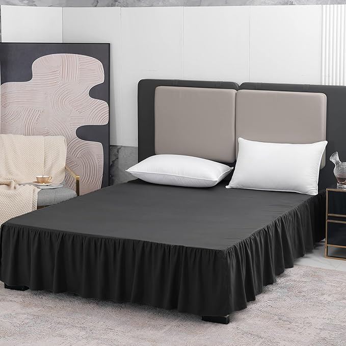 Black Bed Skirt Full Size Ruffled Bed Skirt with Split Corners, Full Bed Skirt 14 Inch Drop, Full Size Bed Skirt Black for Ruffled Bed Skirt with Split Corners, Bed Skirt Full Size