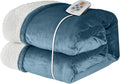 SUNVIVI Electric Heated Blanket, 84" x 62" Twin Size Electric Blanket with 10 Heating Levels and 12 Hours Auto-Off, Soft Flannel Blanket with ETL Certification, 5 Year Warranty, Blue
