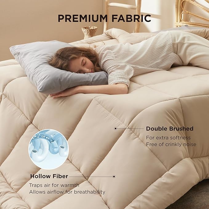 Bedsure Comforter Duvet Insert - Quilted Comforters King Size, All Season Duvet, GentleSoft Down Alternative Bedding, with 8 Tabs, Gifts for Women/Men, Beige, King 90 x 102 Inches