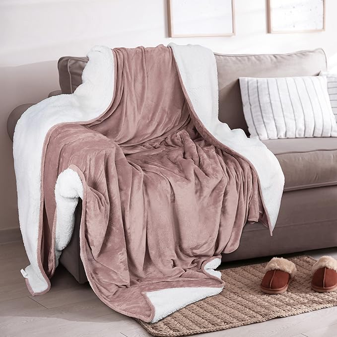 Utopia Bedding Sherpa Blanket Throw Size (Rose Pink, 50x60 Inches) - Soft Lightweight Plush Fleece Reversible Blanket for Bed, Sofa, Couch, Camping and Travel
