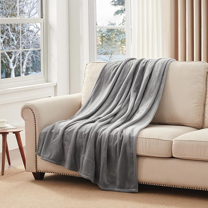 Westinghouse Electric Blanket Heated Throw, Super Cozy Soft Flannel 50"" x 60"" Heated Throw with 6 Fast Heating Levels & 2-10 Auto-Off, Machine Washable, ETL&FCC Certification, Light Grey