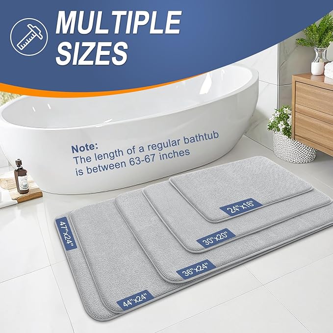 OLANLY Thick Memory Foam Bath Mat Rug 30x20, Extra Soft Absorbent Bathroom Rug, Quick Dry Bath Mats, Non-Slip, Machine Washable Carpet for Bathroom, Tub and Shower, Home Decor Accessories, Light Grey