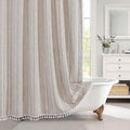 MitoVilla Boho Extra Long Shower Curtain 72 x 96, Taupe Modern Farmhouse 96 inch XL Polyester Linen Texture Tassel Fabric Shower Curtain Set with Hooks for Cottagecore Country Bathroom Decor,Taupe