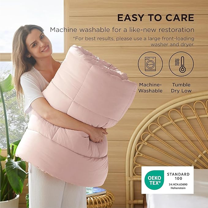 Bedsure Comforter Duvet Insert - Quilted Comforters Full Size, All Season Duvet, GentleSoft Down Alternative Bedding, with 8 Tabs, Gifts for Women/Men, Pink, Full 86 x 82 Inches