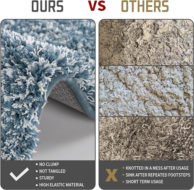 Yimobra Bath Rugs for Bathroom 32x20, Ultra Soft and Water Absorbent Bath Mats, Non Slip Plush Shower Rugs, Microfiber Thick Matts for Bathroom Floor/Tub, Machine Washable, Denim Blue and White