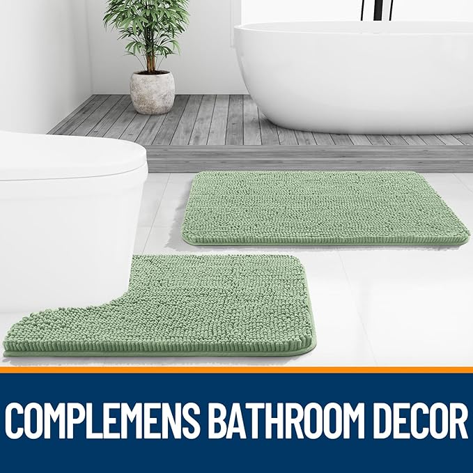 OLANLY Bathroom Rugs 47x17, Extra Soft Absorbent Chenille Bath Rugs, Rubber Backing Quick Dry, Machine Washable Bath Mats for Bathroom Floor, Tub and Shower, Home Decor Accessories, Sage Green