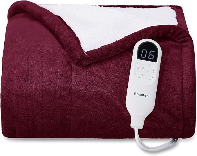 Bedsure Heated Blanket Throw Blanket - Fast Heating Electric Blanket, Soft Flannel Heated Throw with 4 Time Settings, 6 Heating Settings, Gifts for Grandma, Women, Men (50"x60", Burgundy)