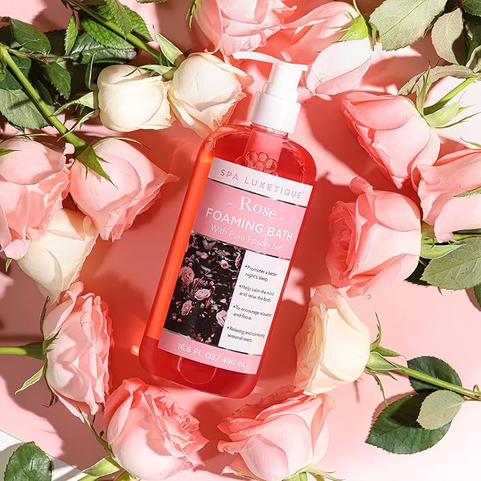 Bubble Bath, Spa Luxetique Foaming Bath for Women with Pure Epsom Salt, Bath Sets Rose and Chamomile Scent, Moisturizing and Relaxing Spa Gifts for Mom, 33.2 Oz (2 Pack)