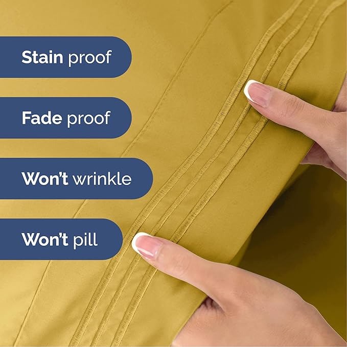 Queen Size 4 Piece Sheet Set - Extra Soft, Breathable & Cooling Sheets - Hotel Luxury Durable Bed Sheets for Women & Men - Deep Pockets, Easy-Fit & Wrinkle-Free Sheets - Mustard Oeko-Tex Bed Sheet Set